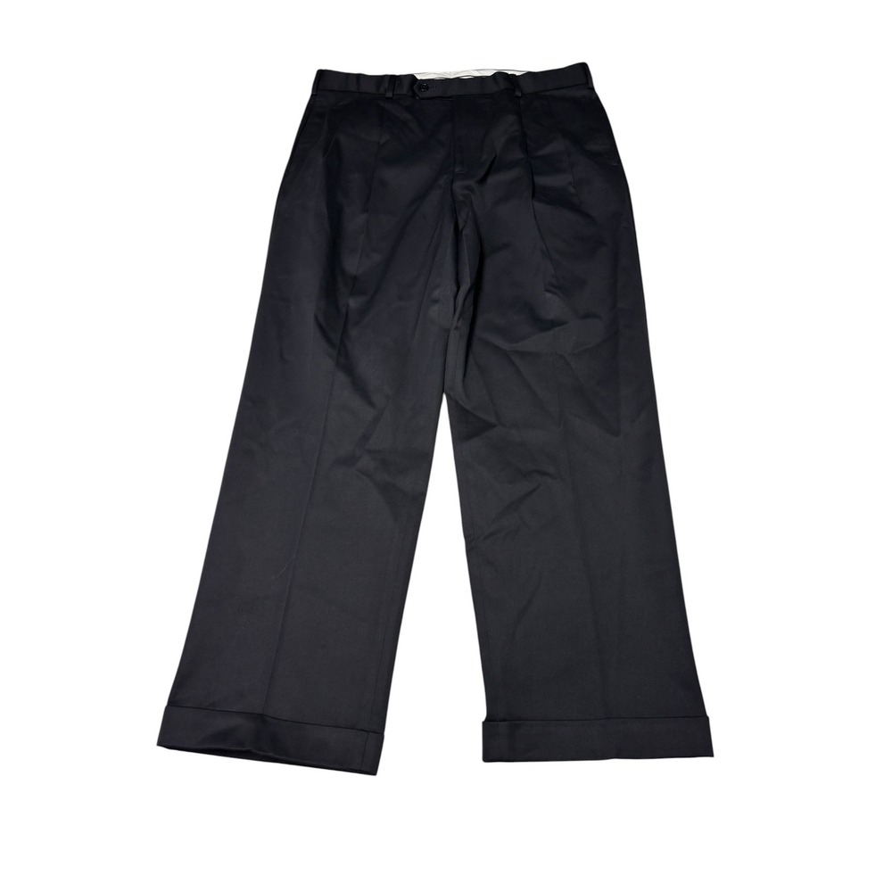 Brooks Brothers‎ Mens Black Pleated Cotton Dress Pants 37x30 Cuffed Trousers